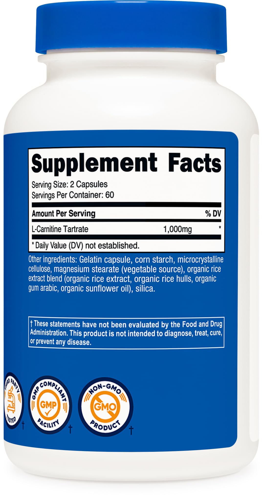 Nutricost L-Carnitine Tartrate 1,000mg, 240 Capsules - 500mg Per Capsule, 120 Servings