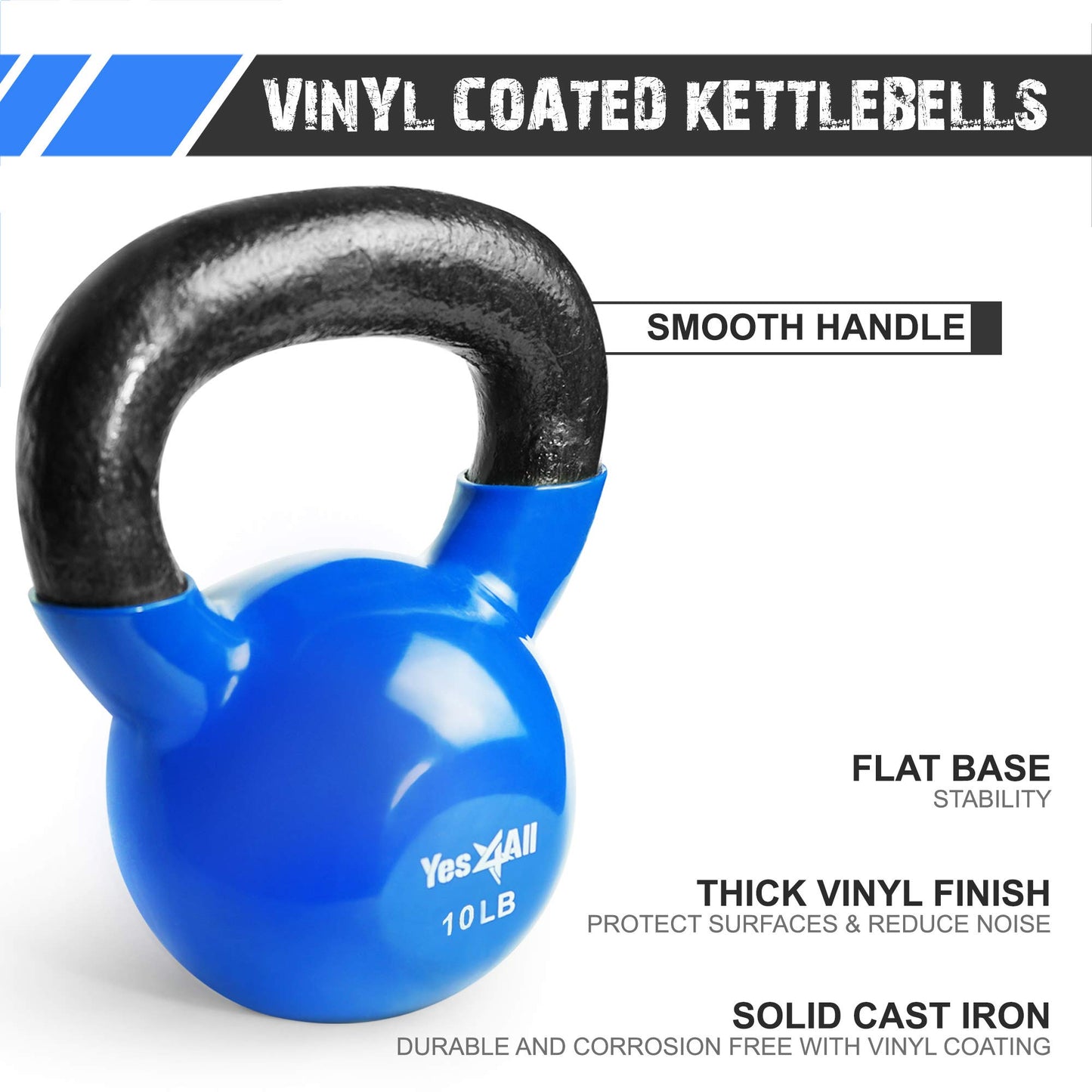 Yes4All Kettlebell, Vinyl Coated Kettlebell Cast Iron Sets with Stable Flat Bottom for Full Body Workout, Push up, Grip Strength Training & Weights Exercises