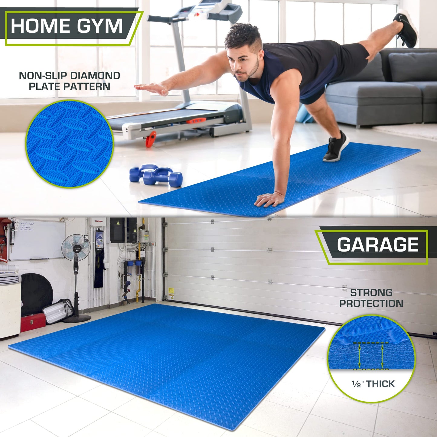 ProsourceFit Puzzle Exercise Mat ½ in, EVA Interlocking Foam Floor Tiles for Home Gym, Mat for Home Workout Equipment, Floor Padding for Kids, Black, 24 in x 24 in x ½ in, 24 Sq Ft - 6 Tiles