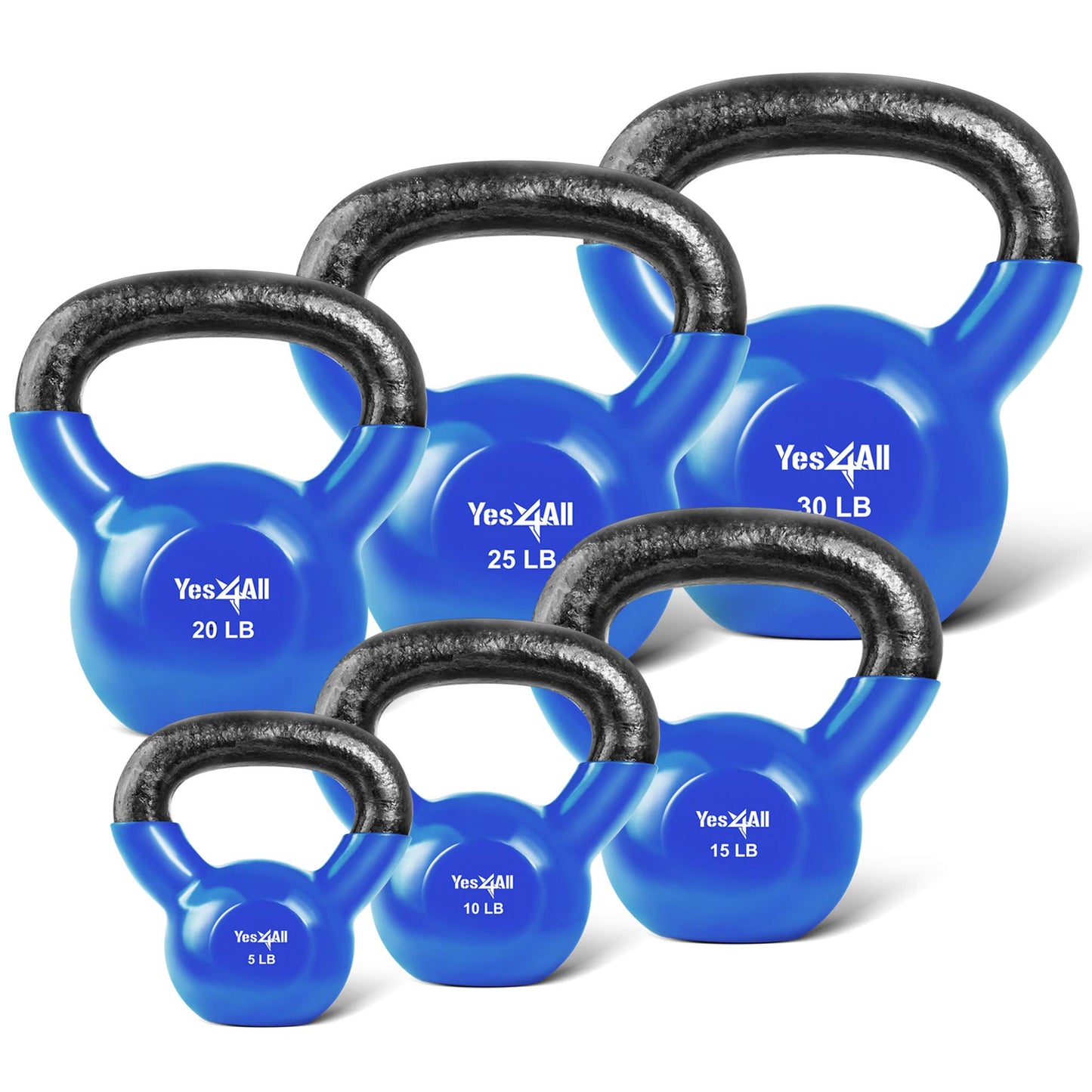 Yes4All Kettlebell, Vinyl Coated Kettlebell Cast Iron Sets with Stable Flat Bottom for Full Body Workout, Push up, Grip Strength Training & Weights Exercises