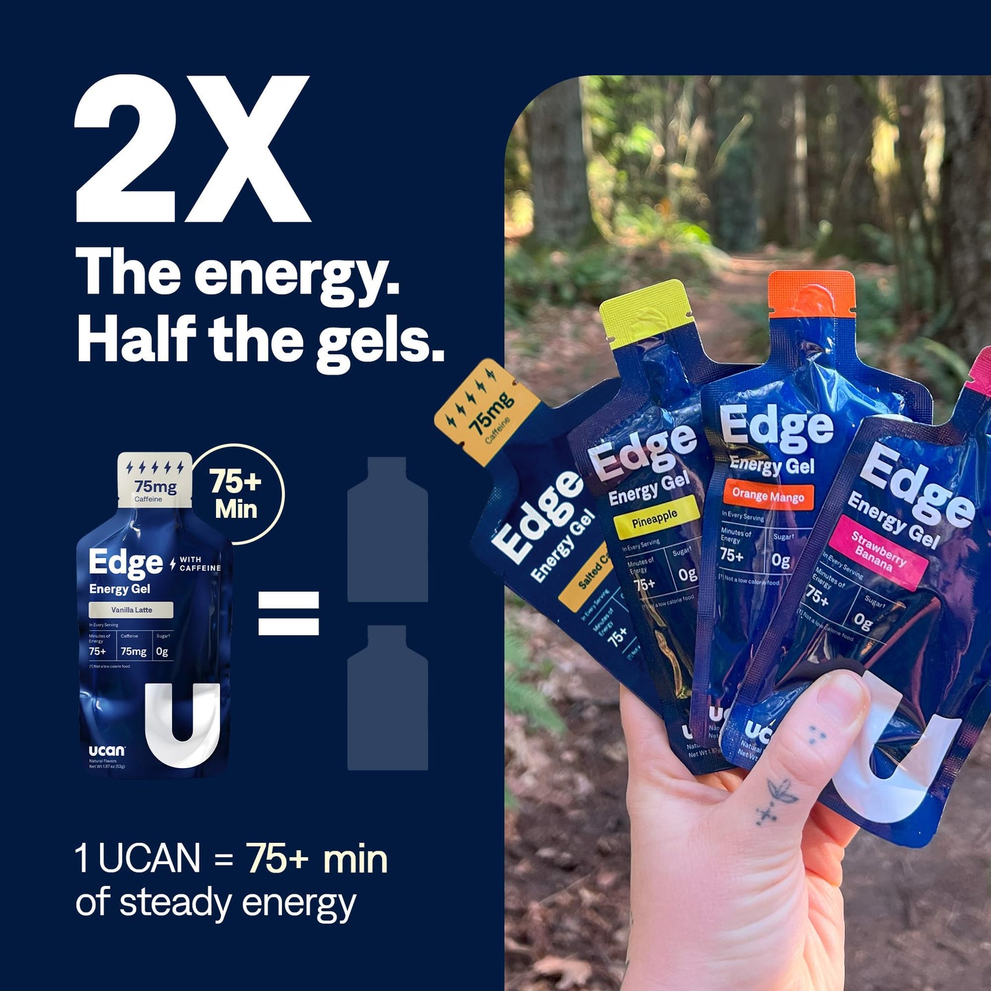 UCAN Edge Energy Gel Shots, Variety Pack (12, 2 Ounce Packets) for Running, Training, Workouts, Fitness, Cycling, Crossfit | Sugar-Free, Vegan, & Keto Friendly Energy