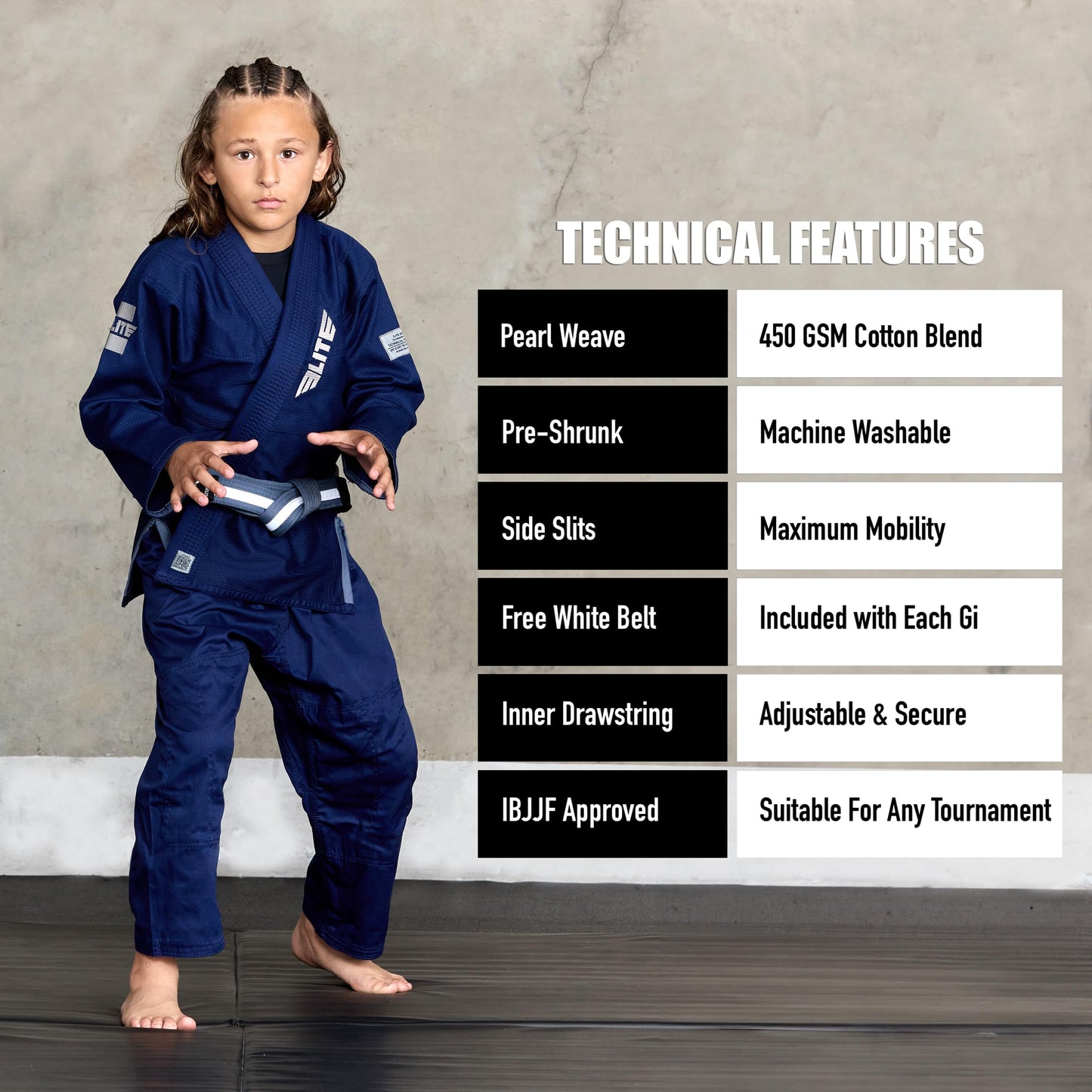 Elite Sports IBJJF Ultra Light BJJ Brazilian Jiu Jitsu Gi for Kids with Preshrunk Fabric and Free Belt