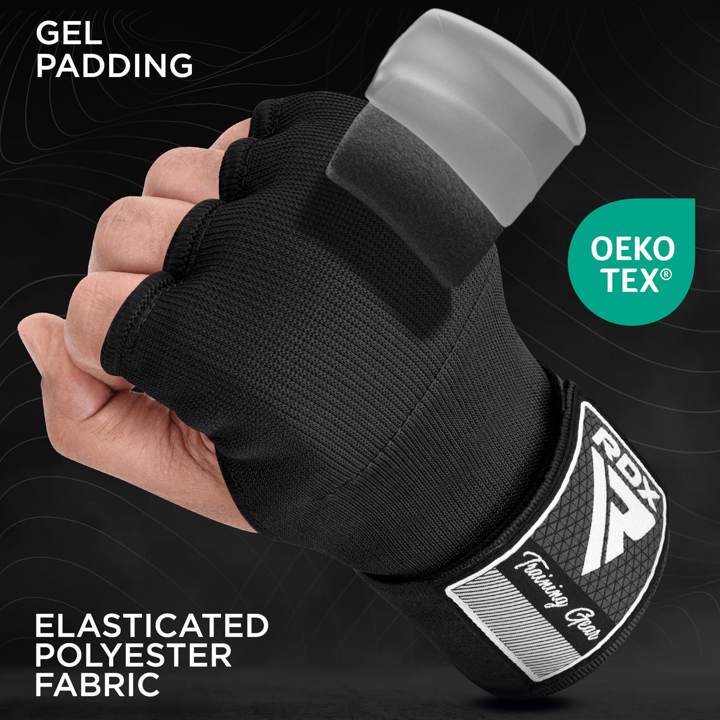 RDX Gel Boxing Hand Wraps Inner Gloves Men Women, Quick 100cm Long Wrist Straps, Elasticated Padded Fist Under Mitts Protection, Muay Thai MMA Kickboxing Martial Arts