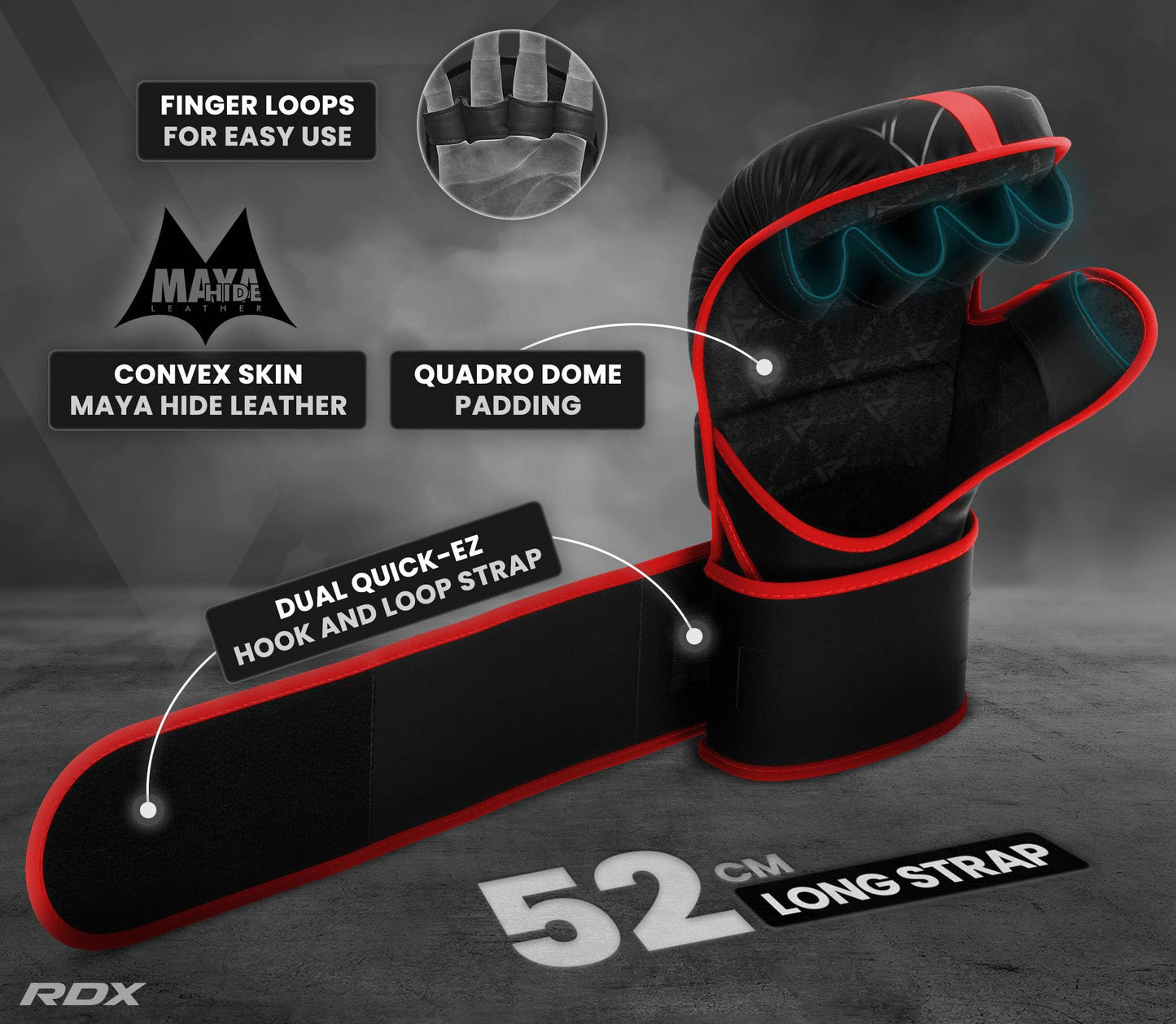 RDX MMA Gloves Sparring Grappling, Hybrid Open Palm Martial Arts Mitts Men Women, Maya Hide Leather Wrist Support, Cage Fighting Combat Sports Boxing Glove Training, Muay Thai, Punching Bag Kickboxing