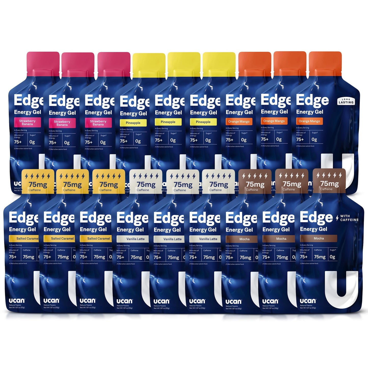 UCAN Edge Energy Gel Shots, Variety Pack (12, 2 Ounce Packets) for Running, Training, Workouts, Fitness, Cycling, Crossfit | Sugar-Free, Vegan, & Keto Friendly Energy