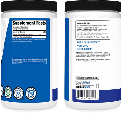 Nutricost Creatine Monohydrate Micronized Powder 500G, 5000mg Per Serv (5g) - 100 Servings, 17.9 Oz