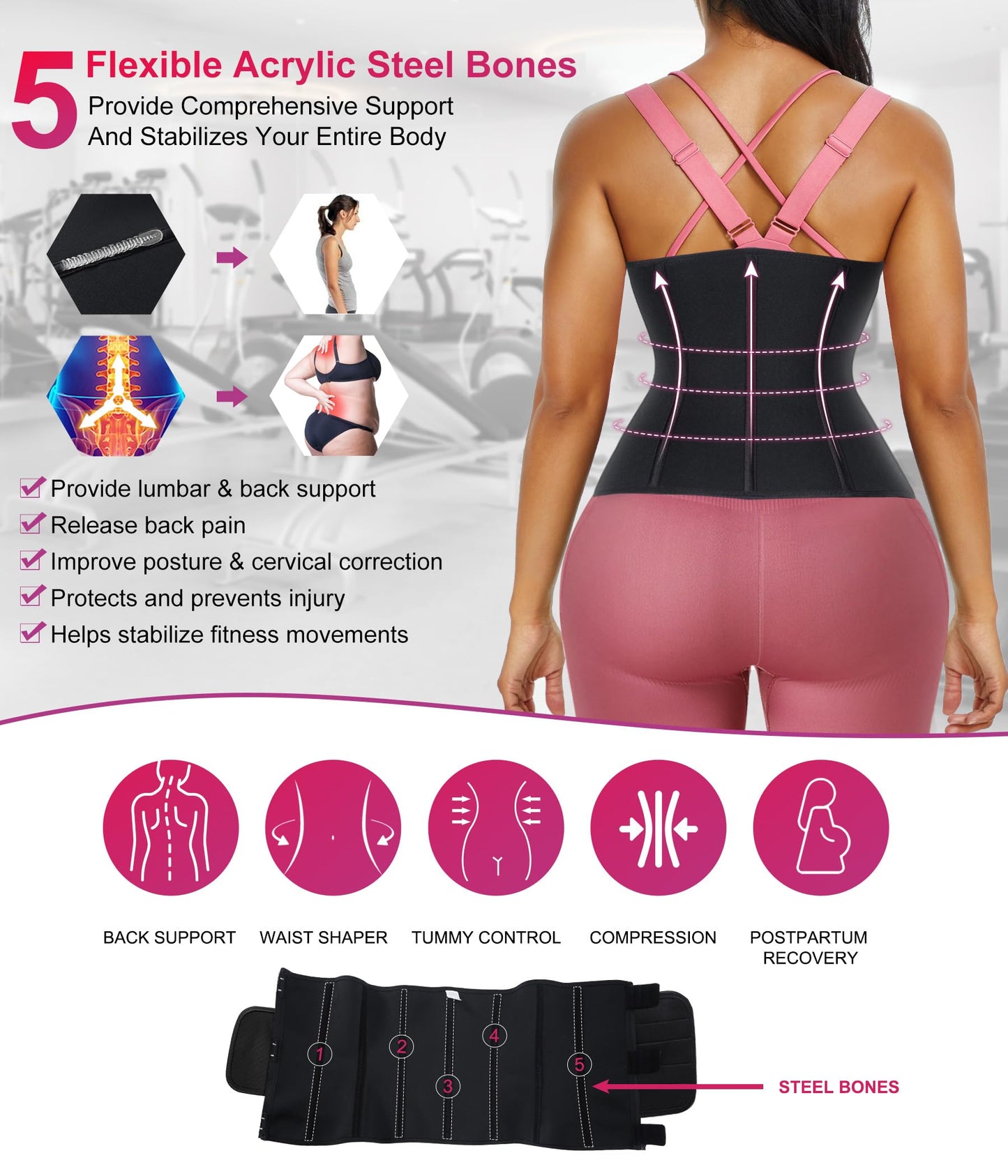 TrainingGirl Women Waist Trainer Cincher Corset Tummy Control Workout Sweat Band Slimmer Belly Belt Weight Loss Sports Girdle