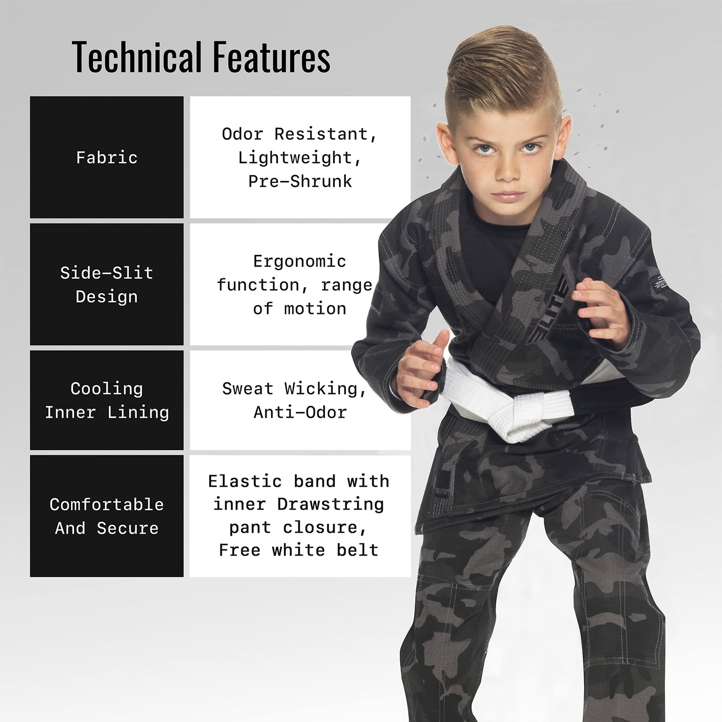 Elite Sports IBJJF Ultra Light BJJ Brazilian Jiu Jitsu Gi for Kids with Preshrunk Fabric and Free Belt