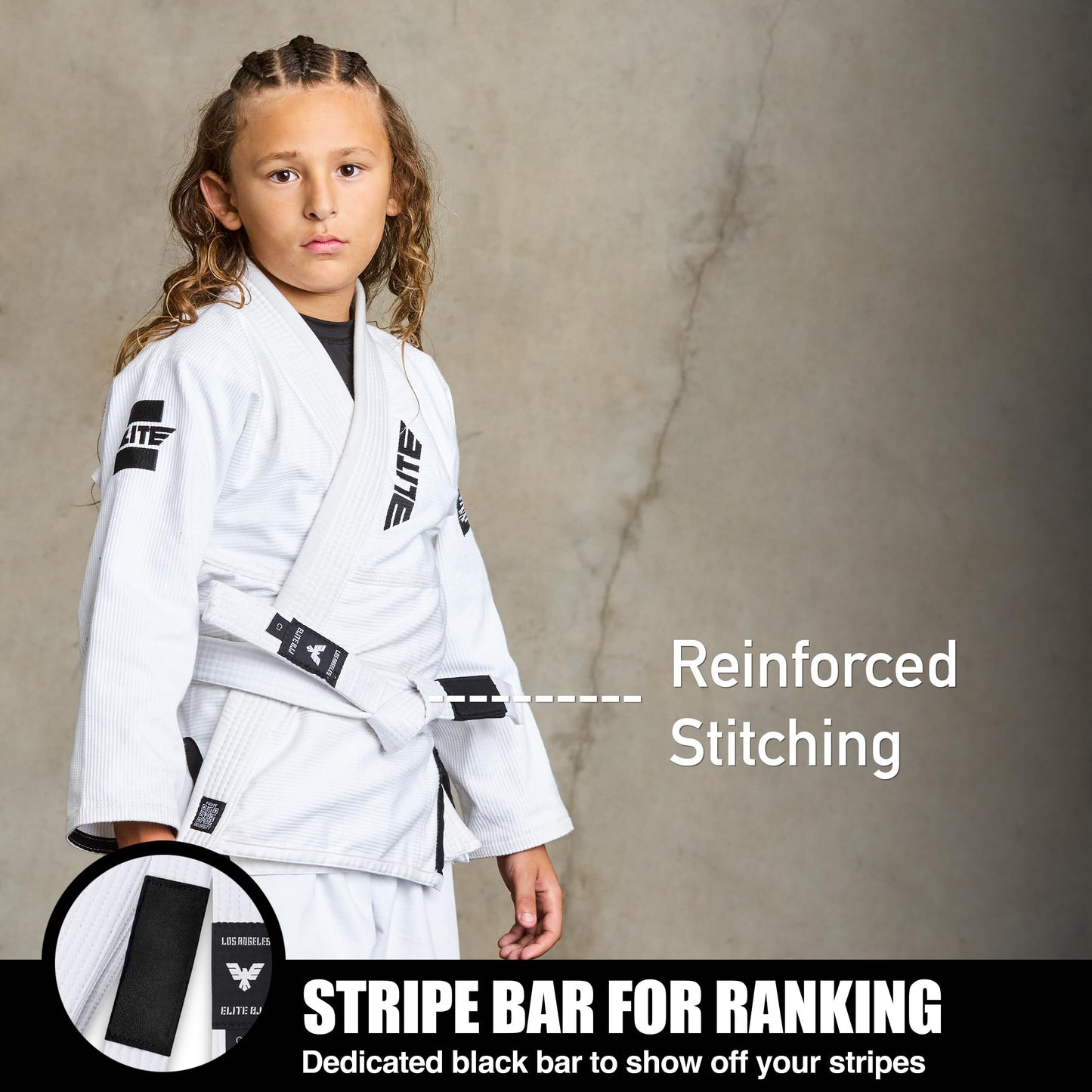 Elite Sports Kids Brazilian Jiu Jitsu Belts Preshurunk Martial Arts Youth BJJ Belts for Girls & Boys with BJJ Ranking Stripes