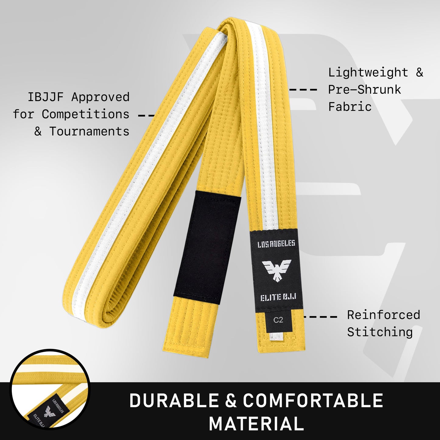 Elite Sports Kids Brazilian Jiu Jitsu Belts Preshurunk Martial Arts Youth BJJ Belts for Girls & Boys with BJJ Ranking Stripes