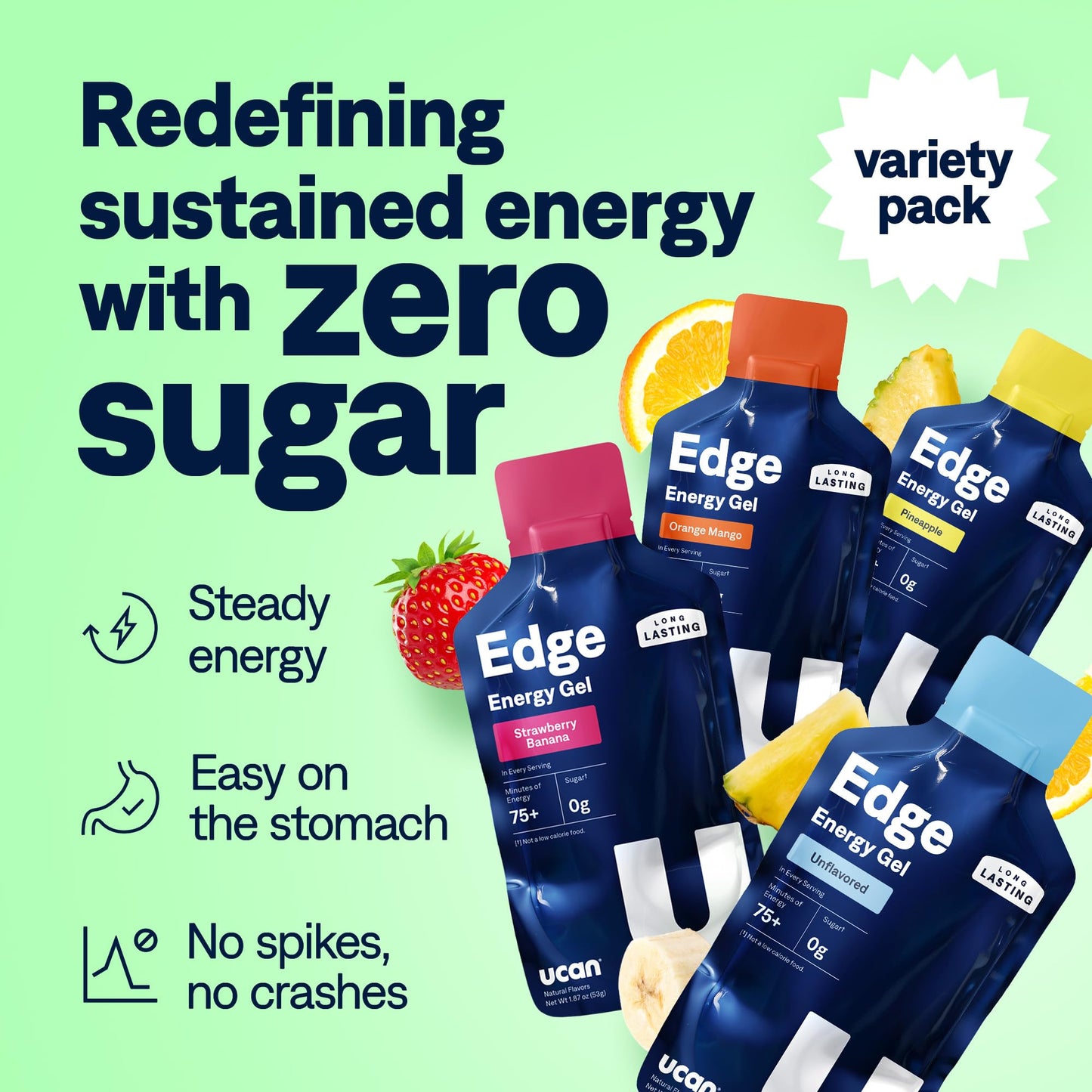 UCAN Edge Energy Gel Shots, Variety Pack (12, 2 Ounce Packets) for Running, Training, Workouts, Fitness, Cycling, Crossfit | Sugar-Free, Vegan, & Keto Friendly Energy