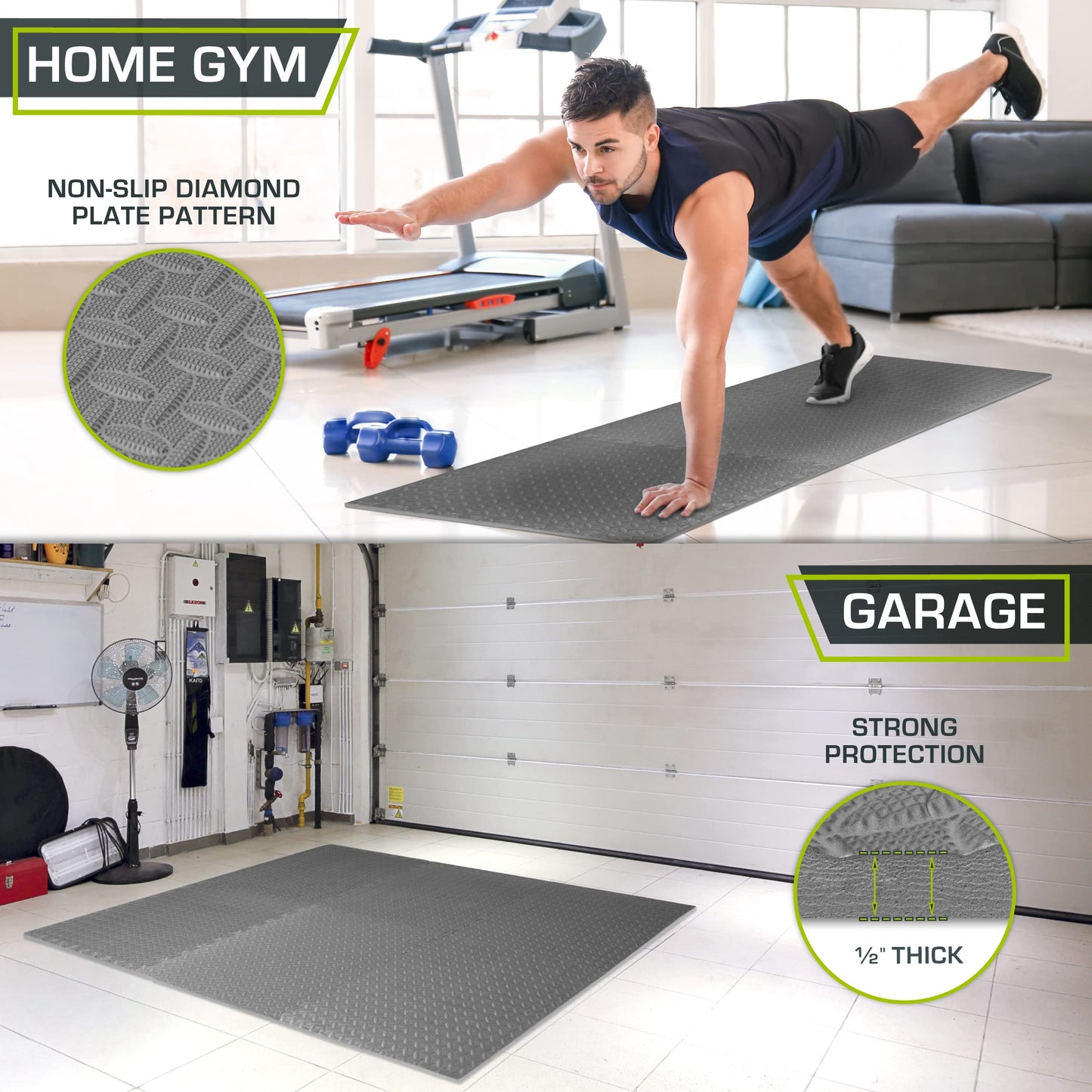 ProsourceFit Puzzle Exercise Mat ½ in, EVA Interlocking Foam Floor Tiles for Home Gym, Mat for Home Workout Equipment, Floor Padding for Kids, Black, 24 in x 24 in x ½ in, 24 Sq Ft - 6 Tiles