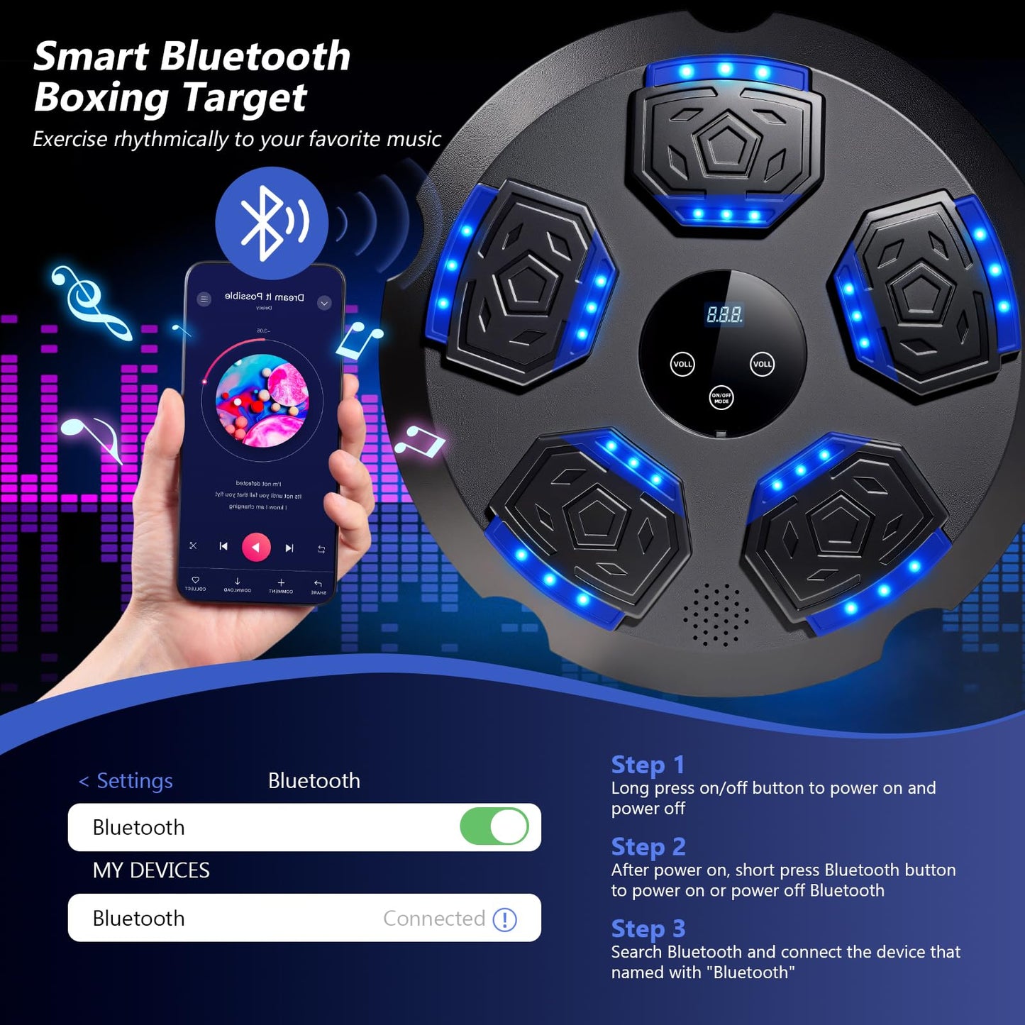 Music Boxing Machine, Workout Equipment with Boxing Gloves, Bluetooth Smart Punching Arcade Machine, Fitness Equipment for Home,Office,Gym