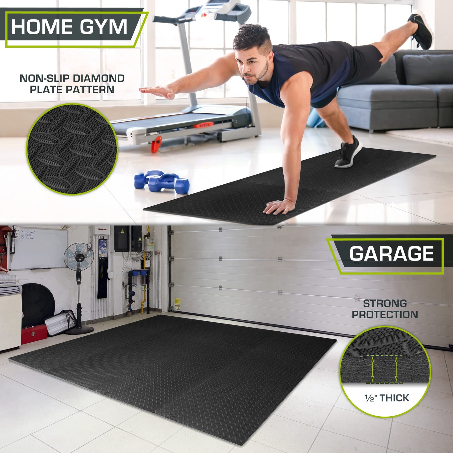 ProsourceFit Puzzle Exercise Mat ½ in, EVA Interlocking Foam Floor Tiles for Home Gym, Mat for Home Workout Equipment, Floor Padding for Kids, Black, 24 in x 24 in x ½ in, 24 Sq Ft - 6 Tiles