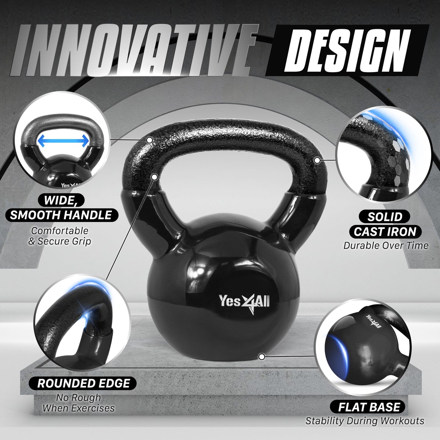 Yes4All Kettlebell, Vinyl Coated Kettlebell Cast Iron Sets with Stable Flat Bottom for Full Body Workout, Push up, Grip Strength Training & Weights Exercises