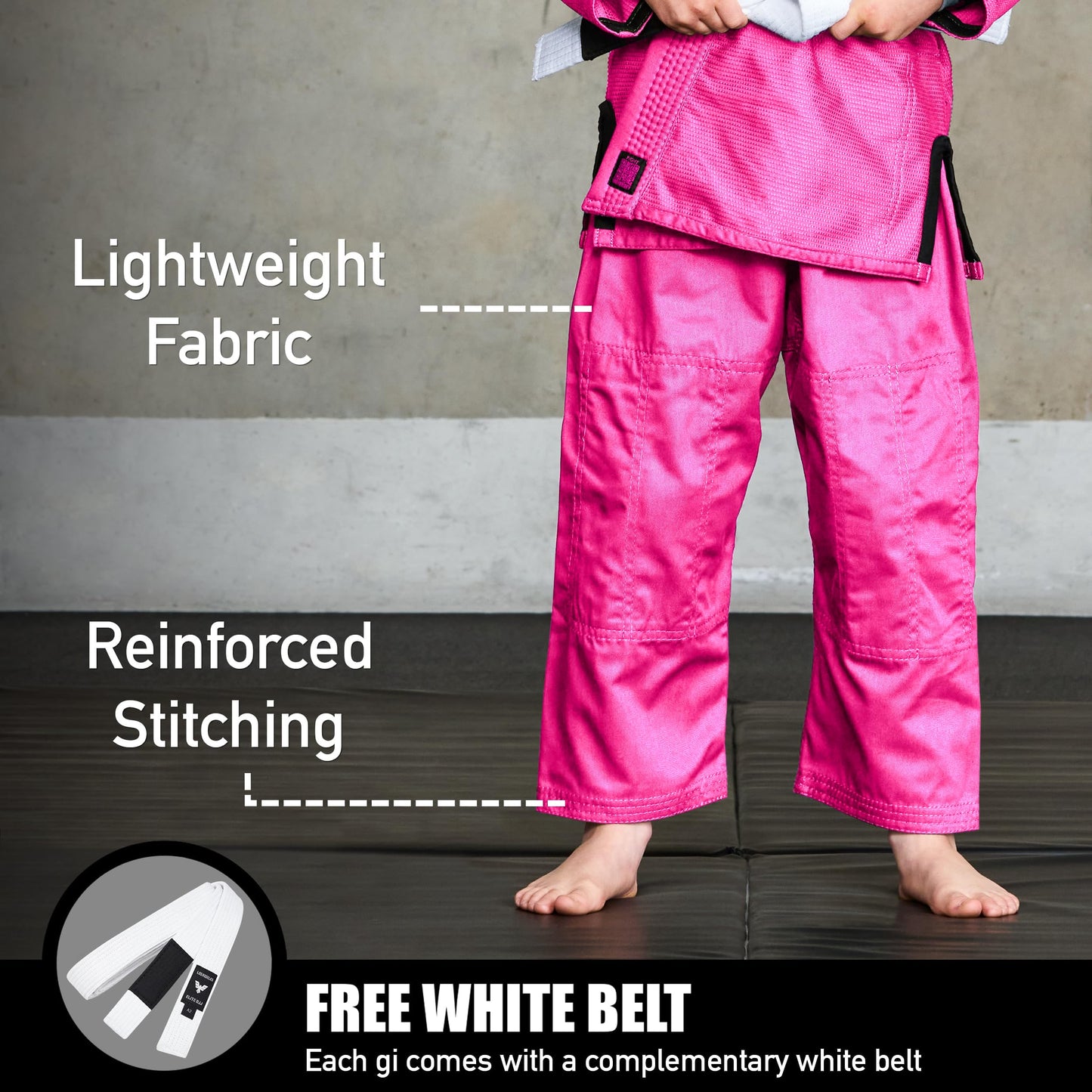 Elite Sports IBJJF Ultra Light BJJ Brazilian Jiu Jitsu Gi for Kids with Preshrunk Fabric and Free Belt