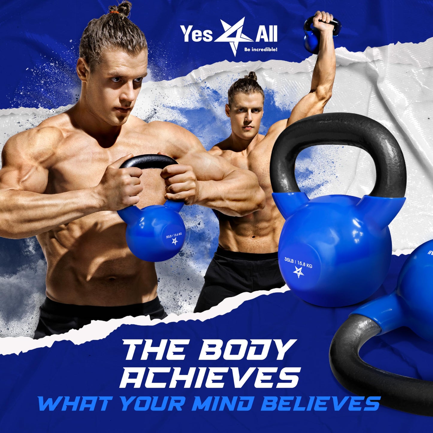 Yes4All Kettlebell, Vinyl Coated Kettlebell Cast Iron Sets with Stable Flat Bottom for Full Body Workout, Push up, Grip Strength Training & Weights Exercises